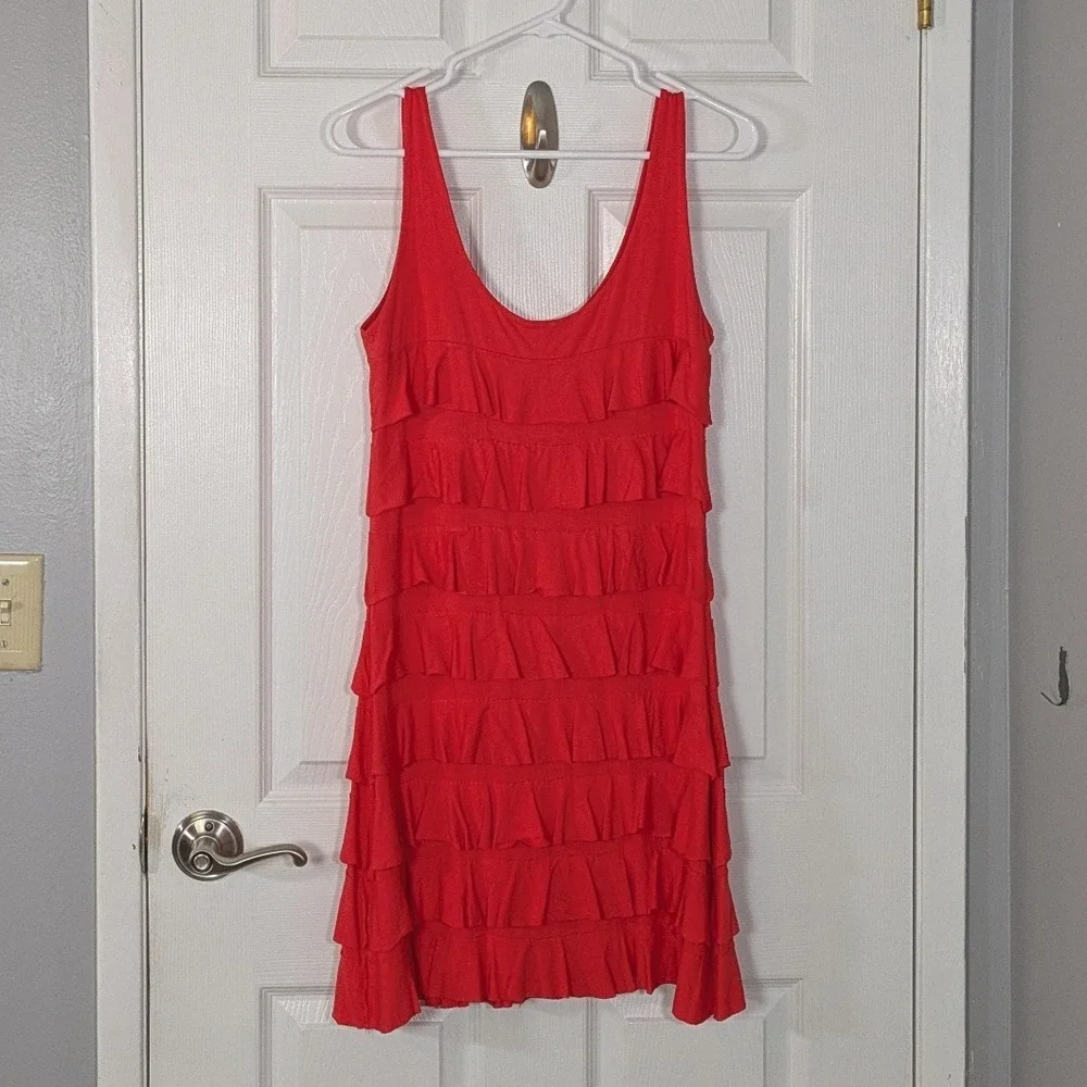 Isle by Melis Kozan Red Tiered Ruffle Mini Dress Sleeveless Scoop Neck Small - Picture 3 of 6